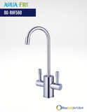 Ready Hot Brushed Nickel Double Handle High-arc Kitchen Faucet With Child Lock