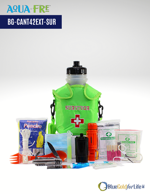 Extreme Survival Emergency Kit With 42 Oz. Advanced Water Filtration Canteen (BG-CANT42EXT-SUR)