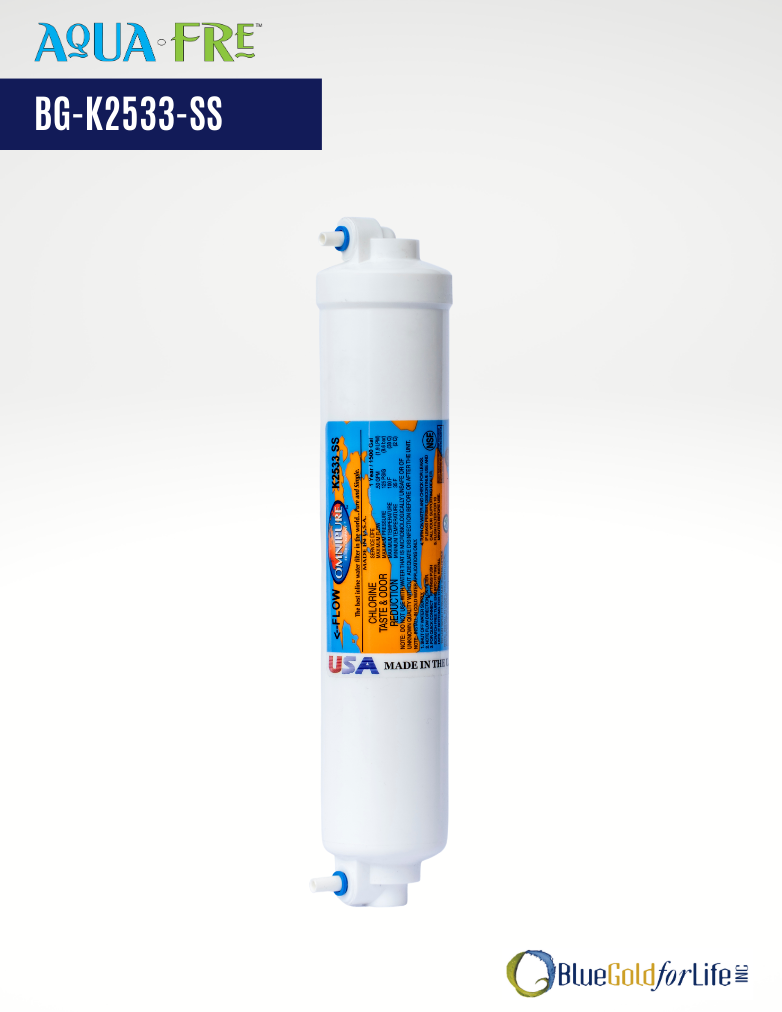 Omnipure K2533-SS Inline Coconut Shell Carbon GAC Filter 5 micron - 10 x 2 1/4 Elbow QC water Filter